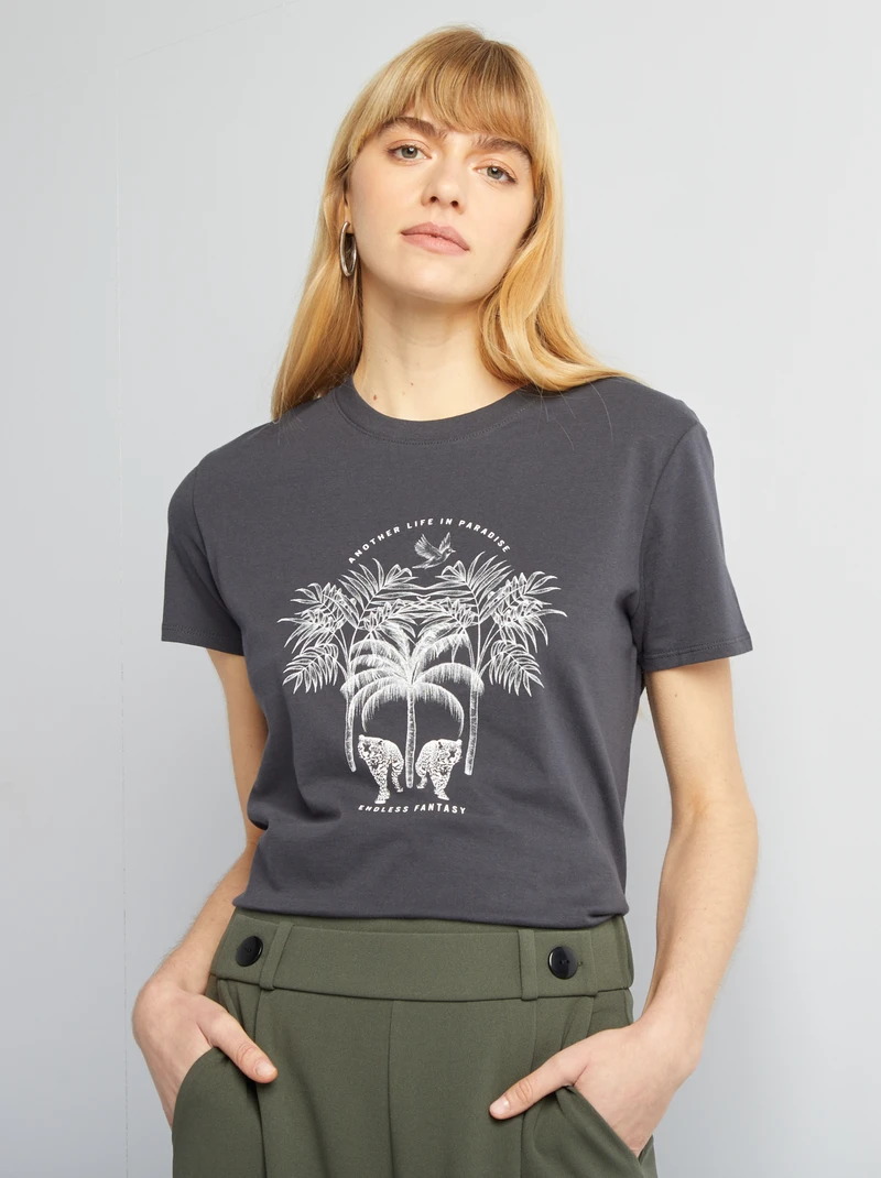 printed women t-shirt-grey